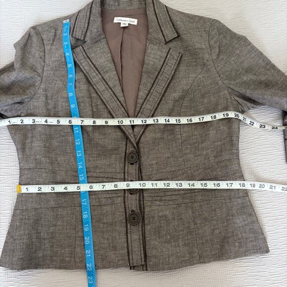 Brown Blazer Linen Blend Jacket 12 Dark Academia Preppy Fitted Coldwater Creek - Picture 4 of 12